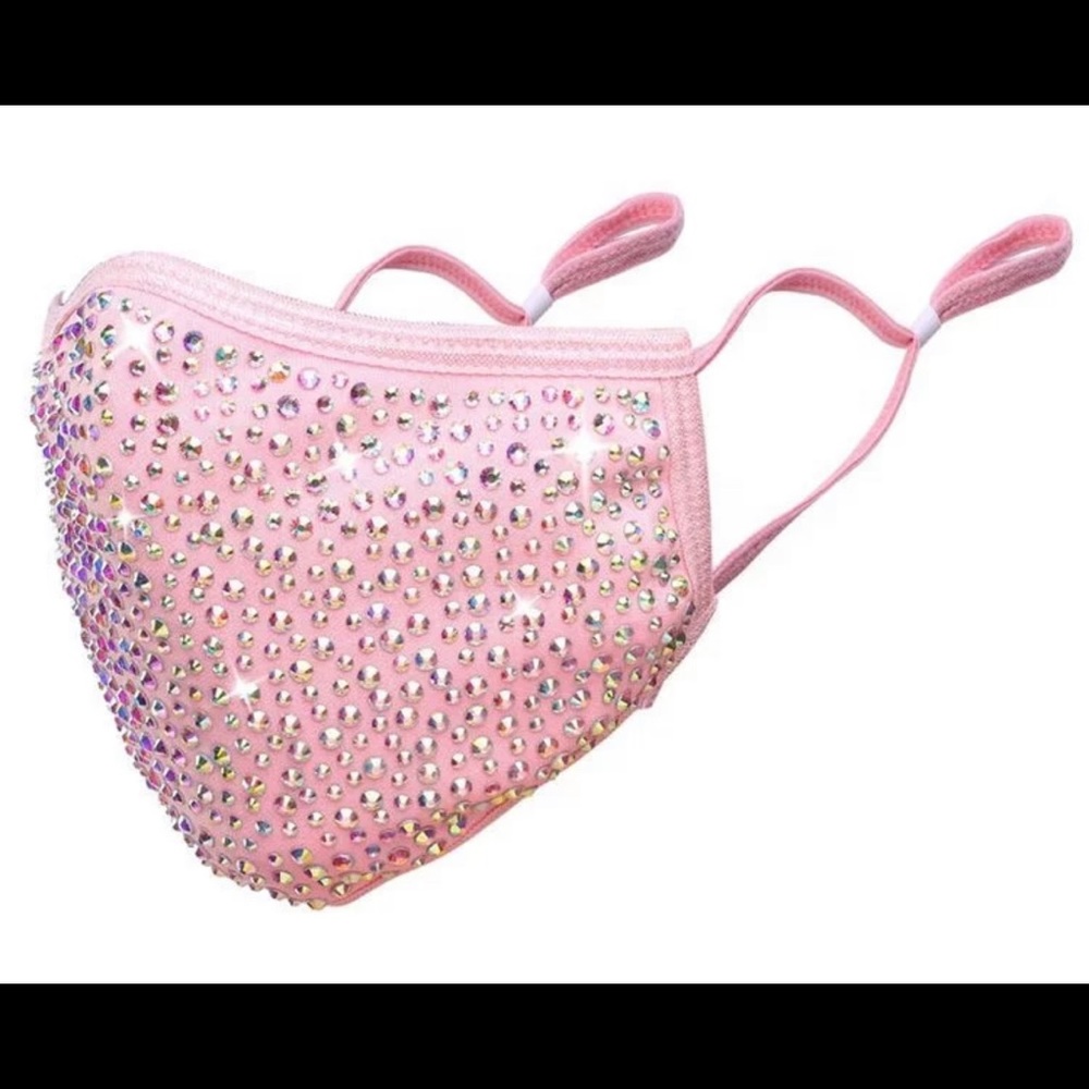 🌸✨Rhinestone Face Mask & Filter Pocket Color Pink